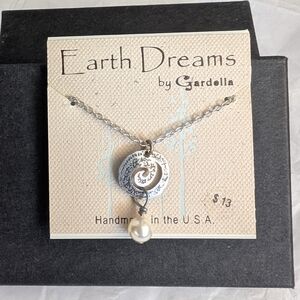 Earth Dreams By Gardella Handmade Silver Tone Necklace with Faux Pearl Pendant